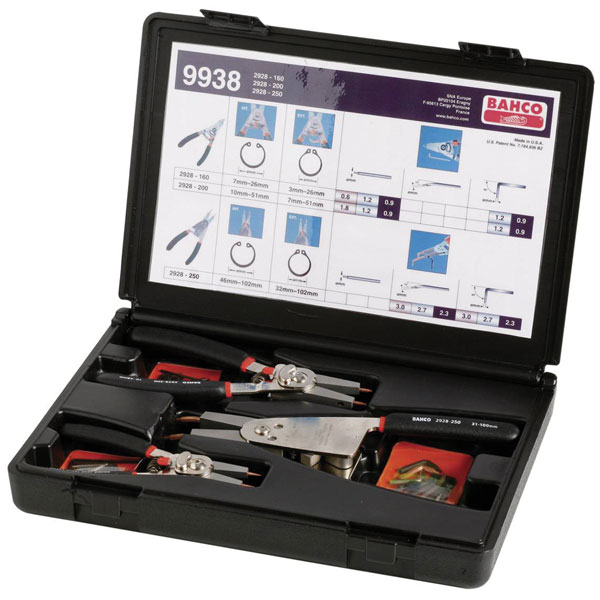 Bahco 9938 2928 Circlip Pliers Set 3 Adjustable Pliers with Tips