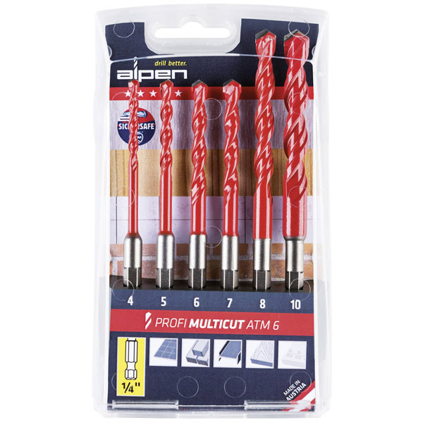 Alpen 0000100802100 MultiCut Multi-purpose Drill Set 6-pc 1/4" Shank