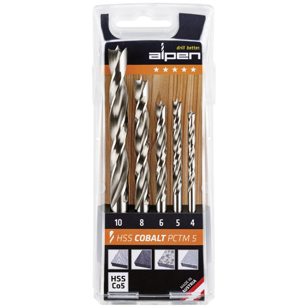 Alpen 0063300005100 Wood Drill Bit Set 5 pcs 5% Cobalt 4-10 mm Range