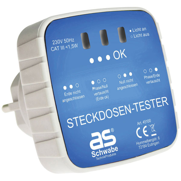 as - Schwabe 45100 Mains Outlet Tester for Accurate Wiring Verific...