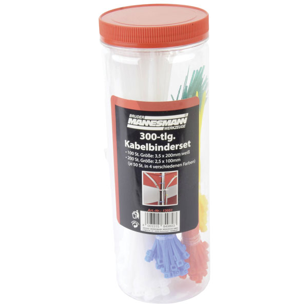 Brüder Mannesmann M13060 Cable Tie 100/180/200mm 5 Colours 350 Parts