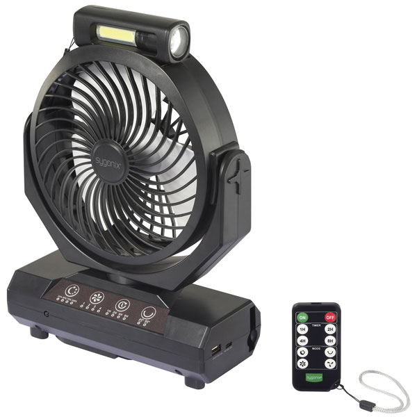Sygonix SY-5996204 camping fan black with Light USB-C Remote control