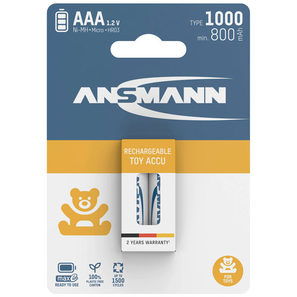 Ansmann 5035222 HR03 AAA Rechargeable Battery NiMH 1050mAh 2pcs