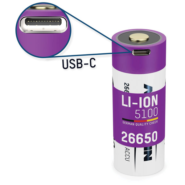 Ansmann 1307-0012 Li-ion 26650 Battery 3.6V 5100mAh USB-C Charging