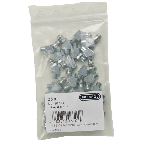 Pressol 16 104 Tapered Lubricating Nipples H2 A-45° Ø8mm VZ-E 25pcs