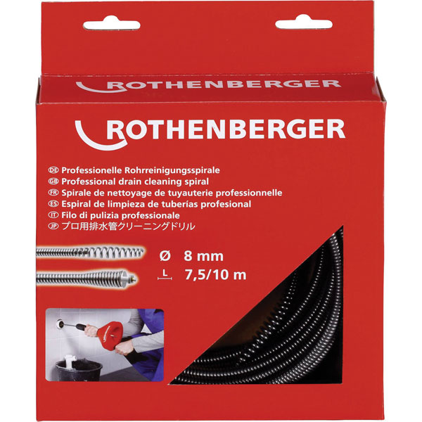 Rothenberger 72412 Pipe Cleaner 7.5m Flexible Rod Ø8mm Spiral Brush