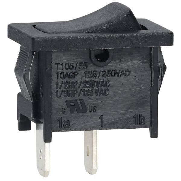 R-TECH 523166 Rocker switch, black, SPST no marking, 10A 250V, 4.8...