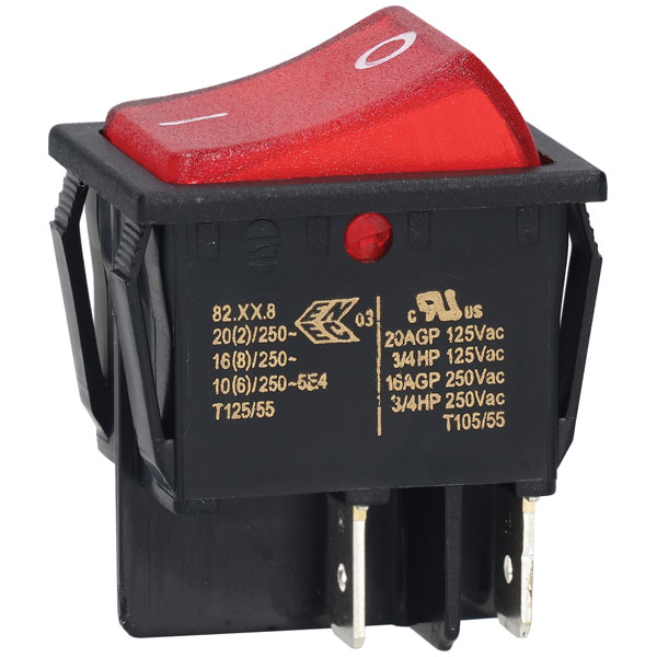 R-TECH 523557 Rocker switch DPST, red illuminated, 01 marking, 20A...