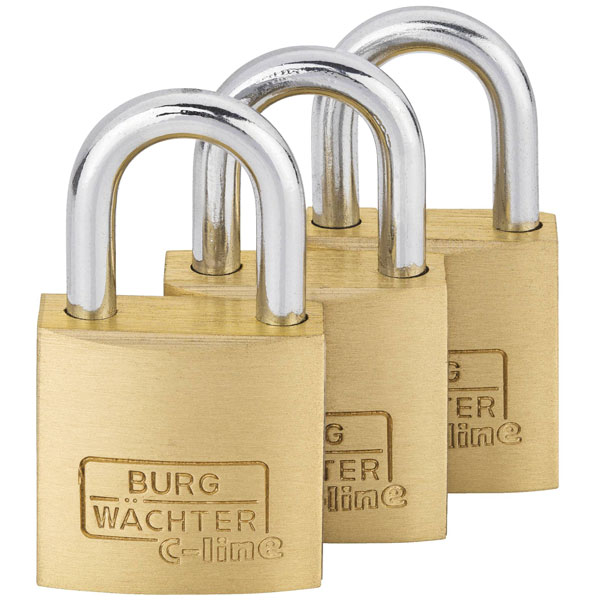 Burg Wächter 29941 Padlock Set 3 Pcs Brass Keyed Alike Solid Quality