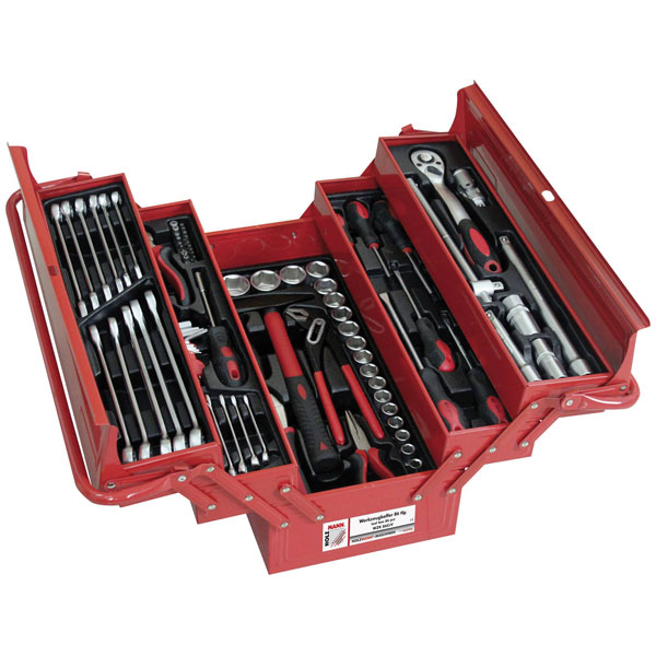 Holzmann Machine WZK86CrV Tool Box: 86-Piece Set Red Metal Box