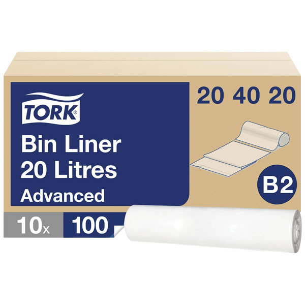 Tork 204020 Bin Liner 20L White 1000Pieces Easy Emptying & Refilling