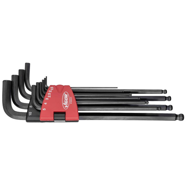 Vigor V5601 Vigor Allen Key Set 10-Piece Ball Head 1.5-10mm Clip D...