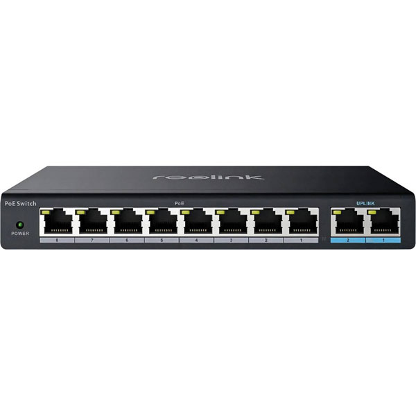 Reolink RLA-PS1 PoE Switch with 8 PoE+ Ports, 2 Gigabit Uplink Por...