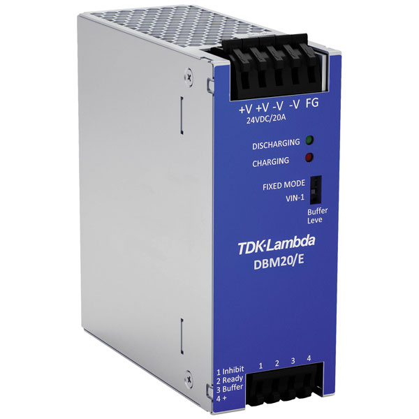 TDK DBM20/E DIN Rail Buffer Module Enhances 24VDC Supply Backup Time