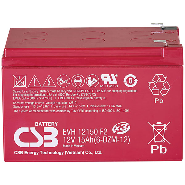 CSB EVH12150X3 EVH-Series Battery 12V 15Ah AGM Maintenance-Free Lo...