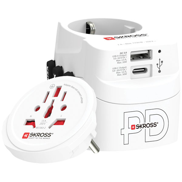 Skross 1302333 Travel Charger Powers Two USB Devices in 220+ Countries