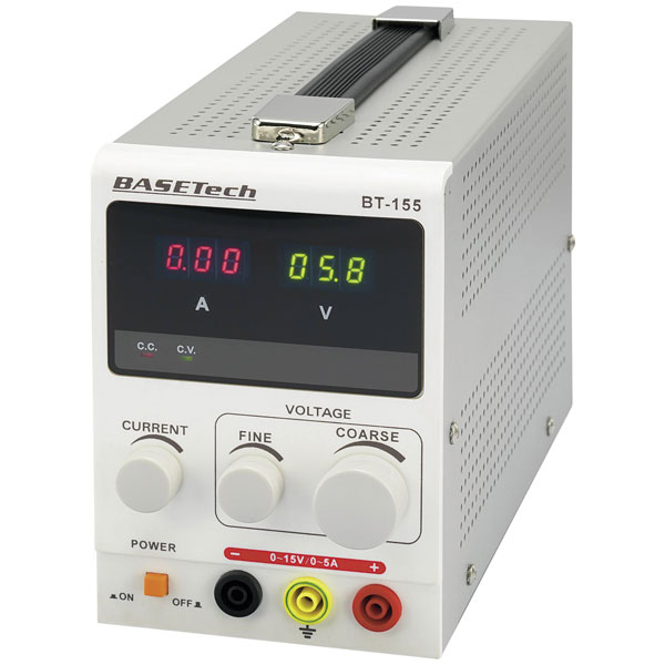 Basetech BT-155 Bench PSU 0-15V DC 0-5A 75W LED Displays Adjustable