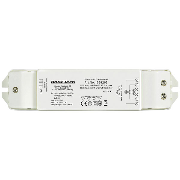 Basetech BT-1668263 Halogen Transformer 12V 50-210W Reverse Phase ...