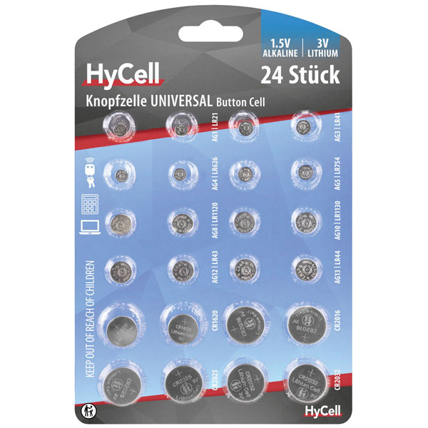 HyCell 1516-0233 Button Cell Set 3xCR2025 6xCR2032 3xCR2450 Safe D...
