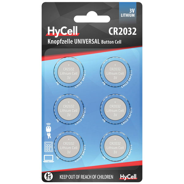 HyCell 1516-0026 Button Cell CR2032 3V 200mAh Lithium Pack of 6
