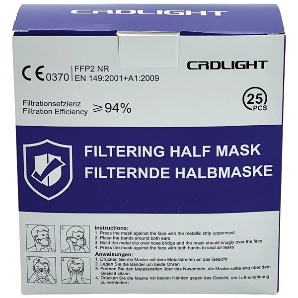 CRD Light CRDFFP2 Dust Mask 25 pieces FFP2 5-Layer 94% Filtration ...