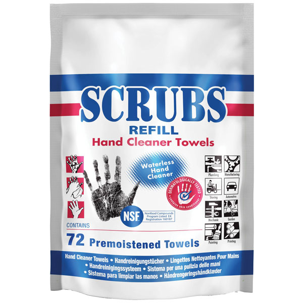 SCRUBS 042270 Hand Wipes 72 pieces cleans tough dirt dual texture ...