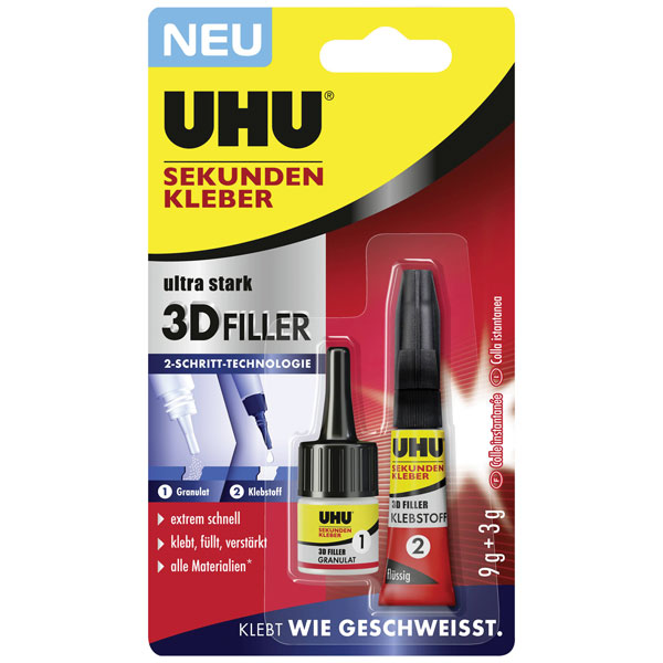 UHU 45480 3D Filler Superglue for Strong Gap-Filling Adhesion