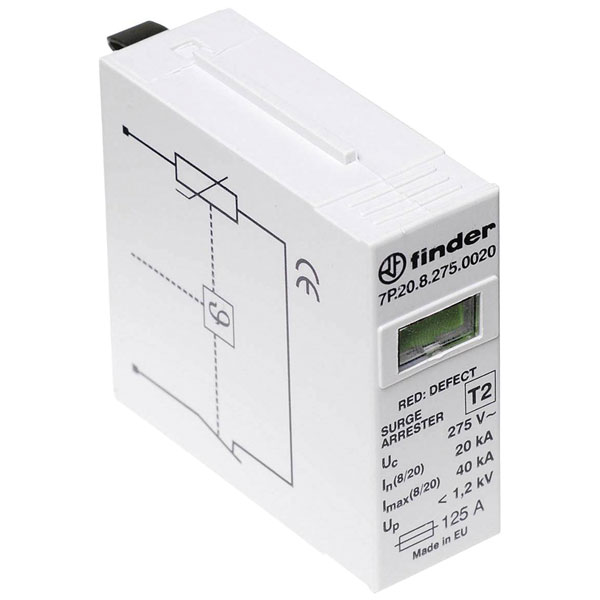 Finder 7P.20.8.275.0020 Surge Arrester Plug-In 20kA For Switchboards