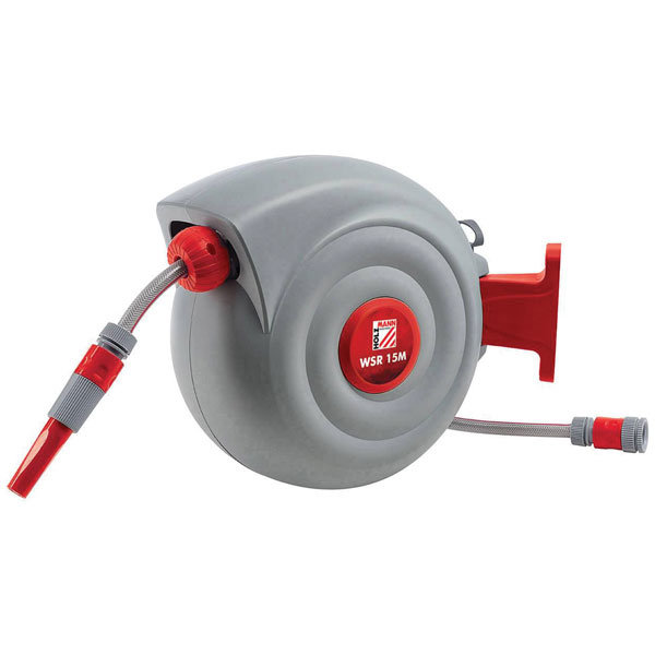 Holzmann WSR15M Garden Hose Reel 15m Grey/Red, Auto Roll-Up, Rotat...