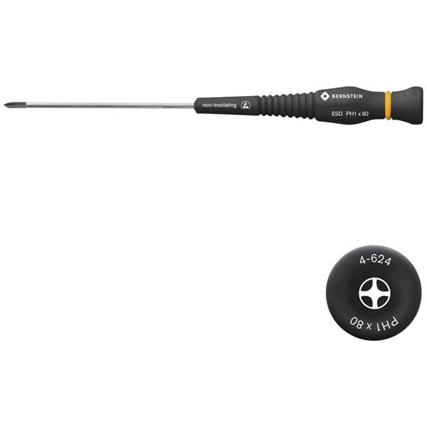 Bernstein 4-624 Screwdriver PH1 80mm ESD Slim Precision Grip Steel...