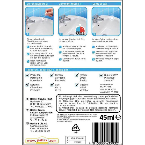 Pattex PL50W Perfect Bathroom Paint 50g White fixes porcelain & ce...