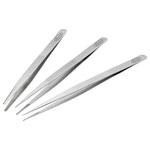 Vigor V1438 Tweezers Set 3-Piece Flat Round Blunt Pointed Tips