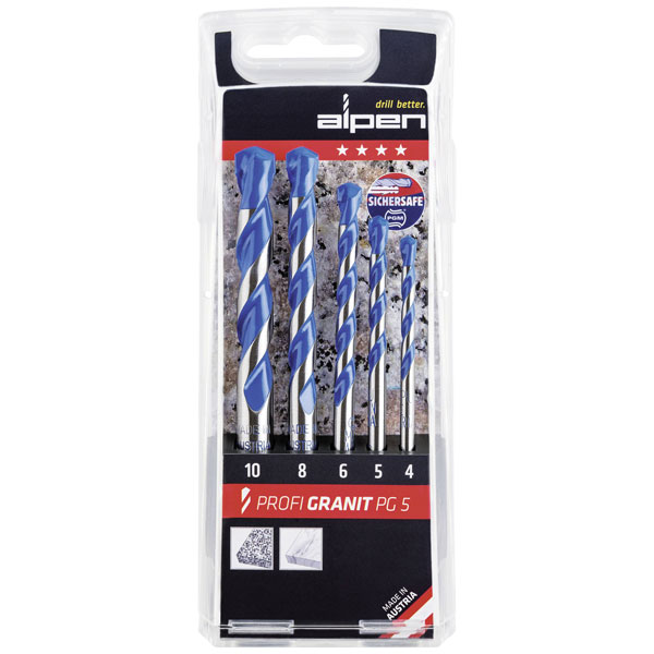 Alpen 25700005100 Granite Drill Bit Set 5-Piece For Granite & Marble