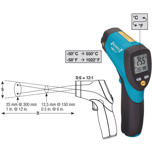 Hazet 1991-1 IR Thermometer 12:1 -50°C to 550°C Laser Pointer