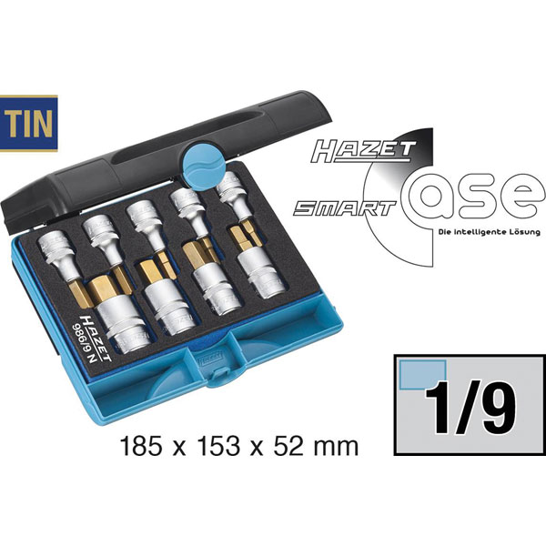 Hazet 986/9N Bit Set Short Design TiN-Coated 1/2" 9-Piece Made in ...