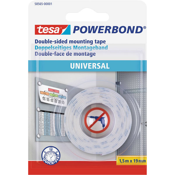 teas 58565-00001-00 Powerbond Tape White 1.5m x 19mm Extra Strong ...