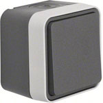Berker 47843515 Two Gang Socket, Grey, Surface-Mounted, IP55, Hinged Lid