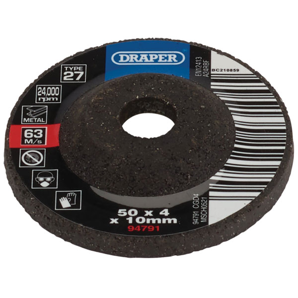 Draper 94791 DPC Metal Grinding Disc, 50 x 4 x 10mm