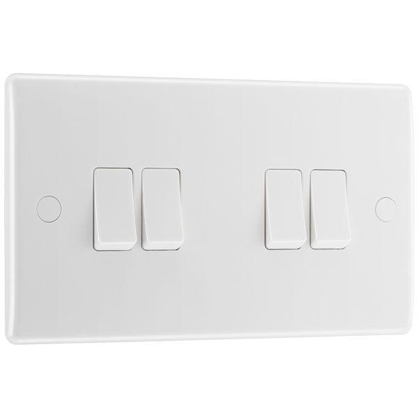 BG 844 White Nexus Moulded Quadruple Switch, 20A 16AX 2 Way