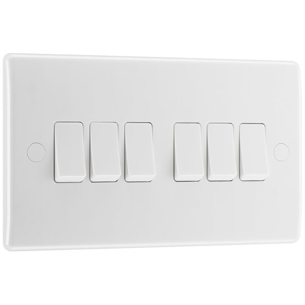 BG 846 White Nexus Moulded Six Gang Switch, 20A 16AX 2 Way