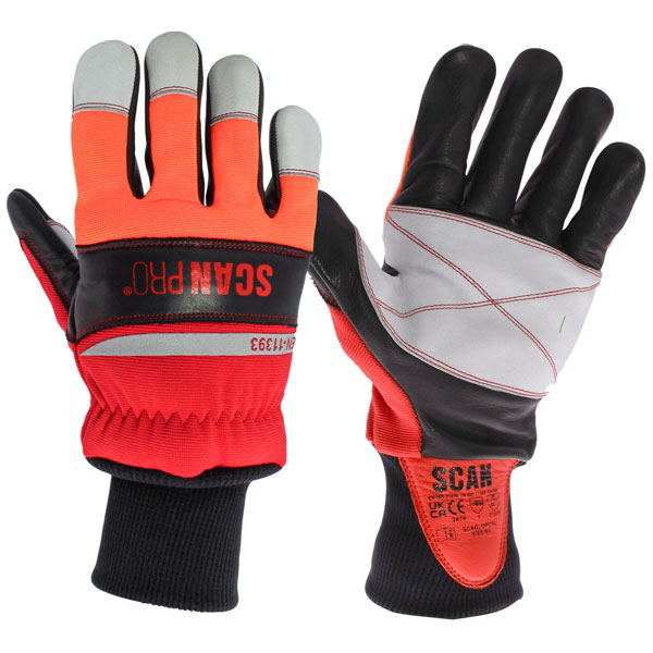 Scan SCAGLOPCSL Class 1 Dual Hand Chainsaw Leather Gloves - L (Size 9)