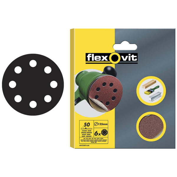 Flexovit 78072764764 Hook & Loop Sanding Disc 125mm Fine 120G (Pack 6)