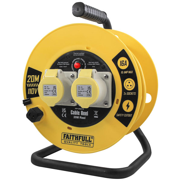 Faithfull Power Plus XP06-SY4H Open Cable Reel 110V 40m 16A 2 Sock...