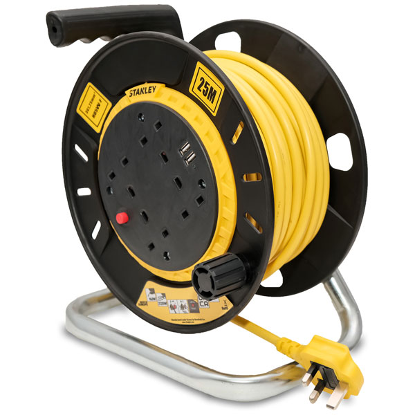 Stanley SXECGL2OHXE Open Drum Cable Reel 240V 13A 4Socket 2 USB 50m