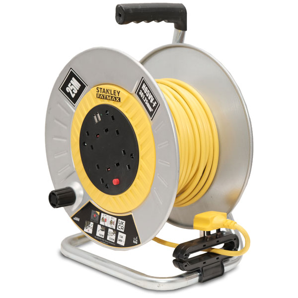 Stanley SXECGM2OHXE Open Metal Cable Reel 240V 13A 4Socket 2 USB 50m