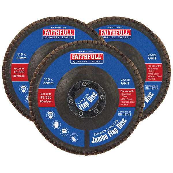 Faithfull FAIFD12580Z3 Zirconia Abrasive Jumbo Flap Disc 125 x 22m...