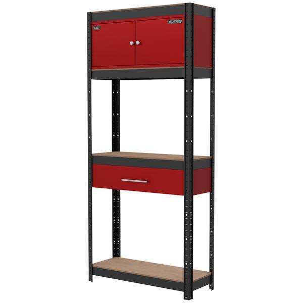 Sealey AP830R Shelving Unit 4-Tier with Cupboard & Drawer