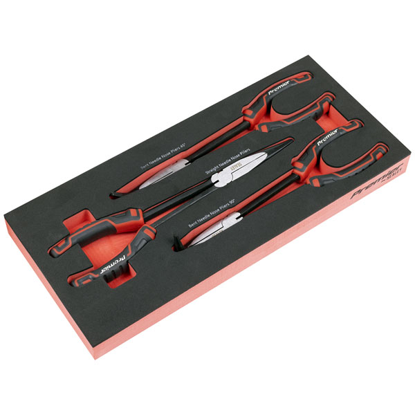 Sealey TBT58 Premier Long Needle Nose Pliers Set with Tool Tray 3pc