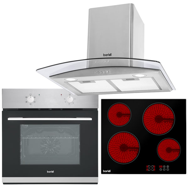 Baridi DH187 Integrated Ceramic 4 Zone Hob, Fan Oven & Curved Glas...