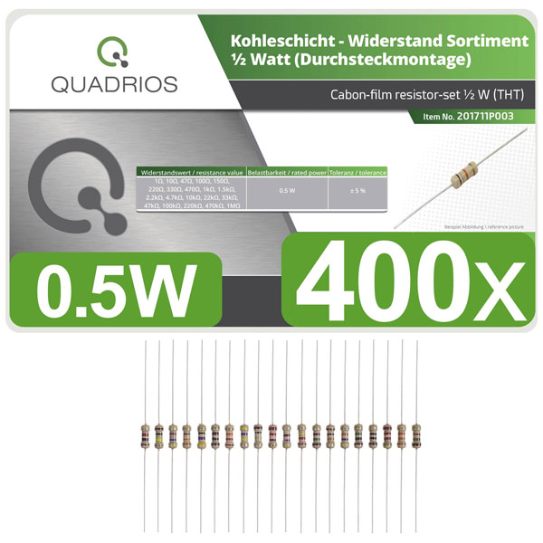 Quadrios 201711P003 Carbon film resistor set Axial lead 0.5 W 5% 4...